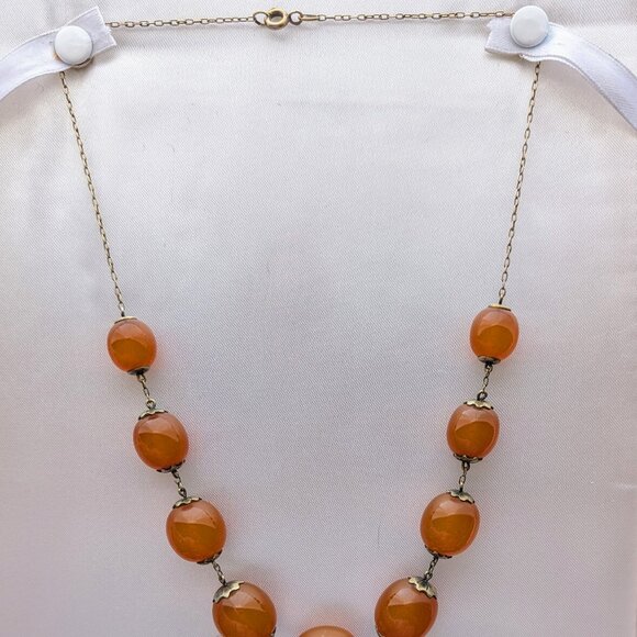 Antique Russian USSR Gilded Silver 875 Butterscotch Egg Yolk Amber Necklace - Picture 3 of 5